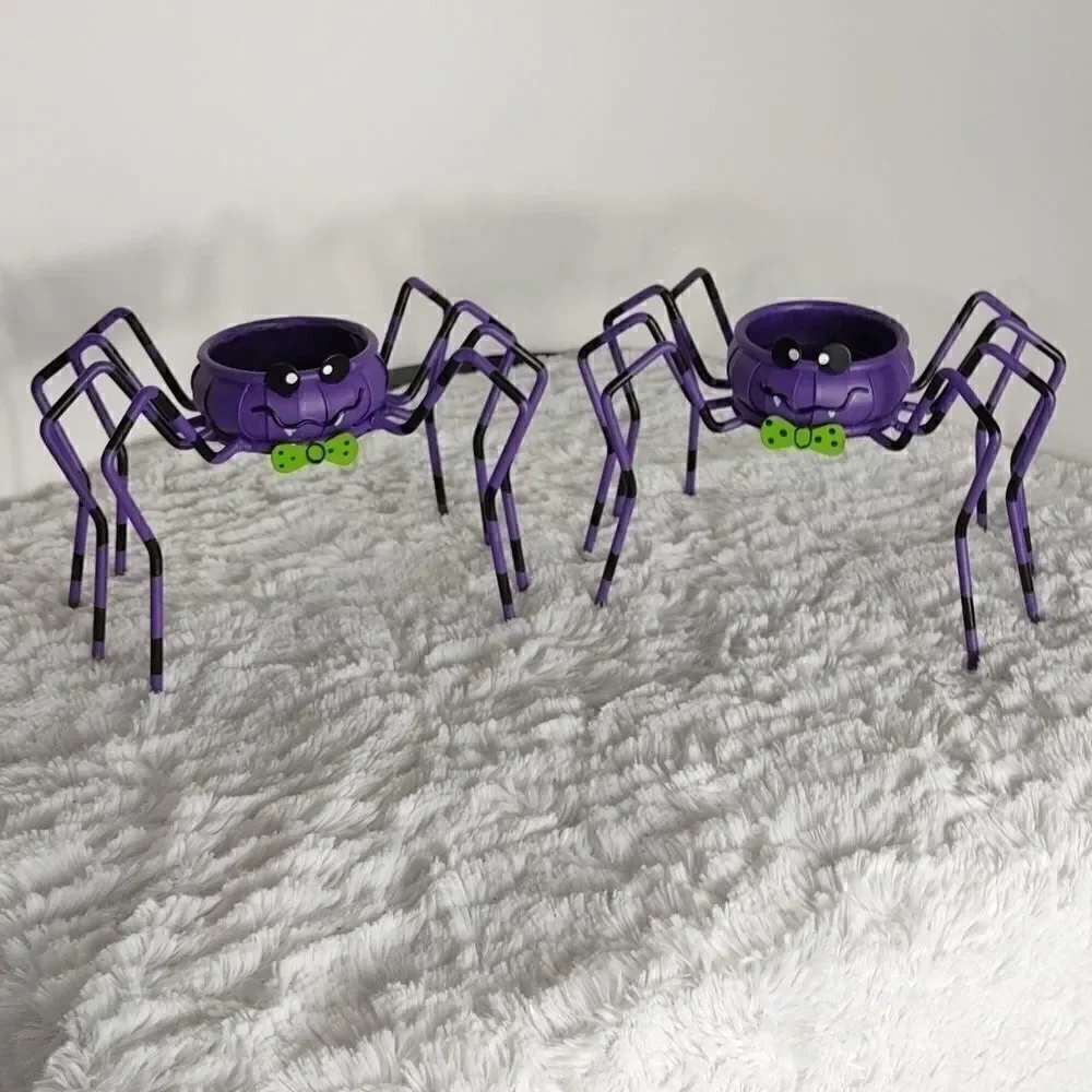 Two Halloween Spider Tea light Candle Holder